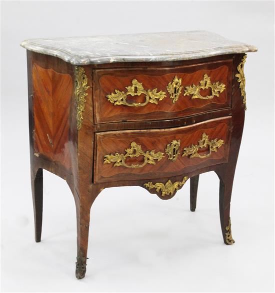 A Louis XVI marble topped and ormolu mounted serpentine commode, W.2ft 8in.
